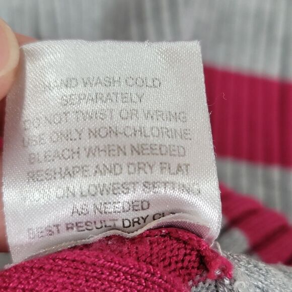 💚Pink Rose Gray & Pink Striped Button Cowl Neck 3/4 Sleeve Sweater Large - Picture 13 of 13